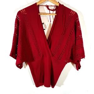 VINTAGE BCX 90's Y2K babydoll bat wing knit top Cherry Red Womans Large